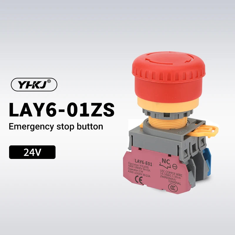 22mm Latching Emergency Stop Push Button Switch 1NO1NC Mushroom Push Button Switch Axl 24V