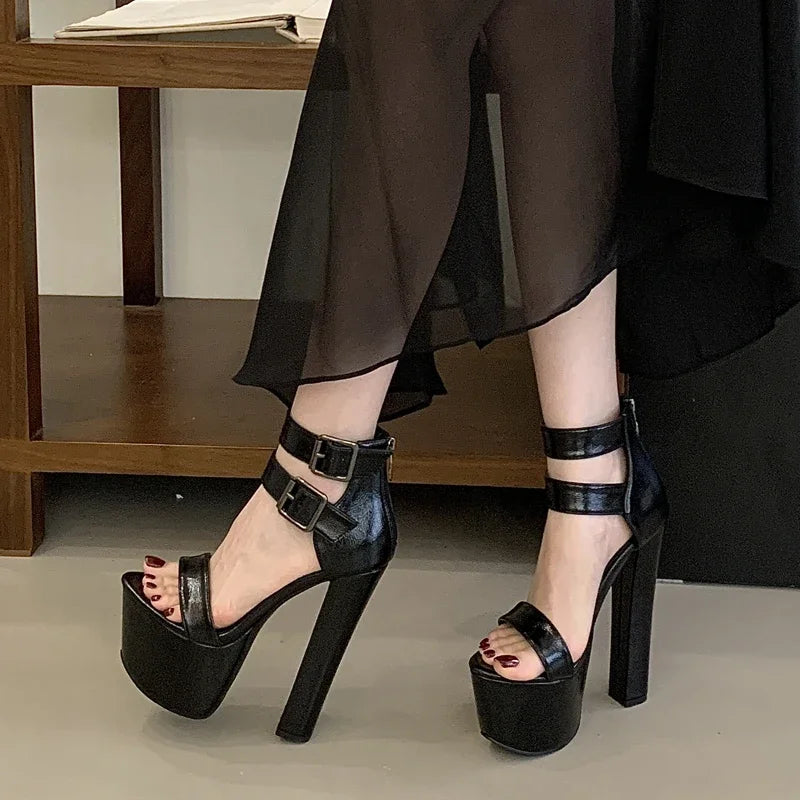 Eilyken Women Platform Sandals Square High Heel Open Toe Platform Heel Sandals Axl