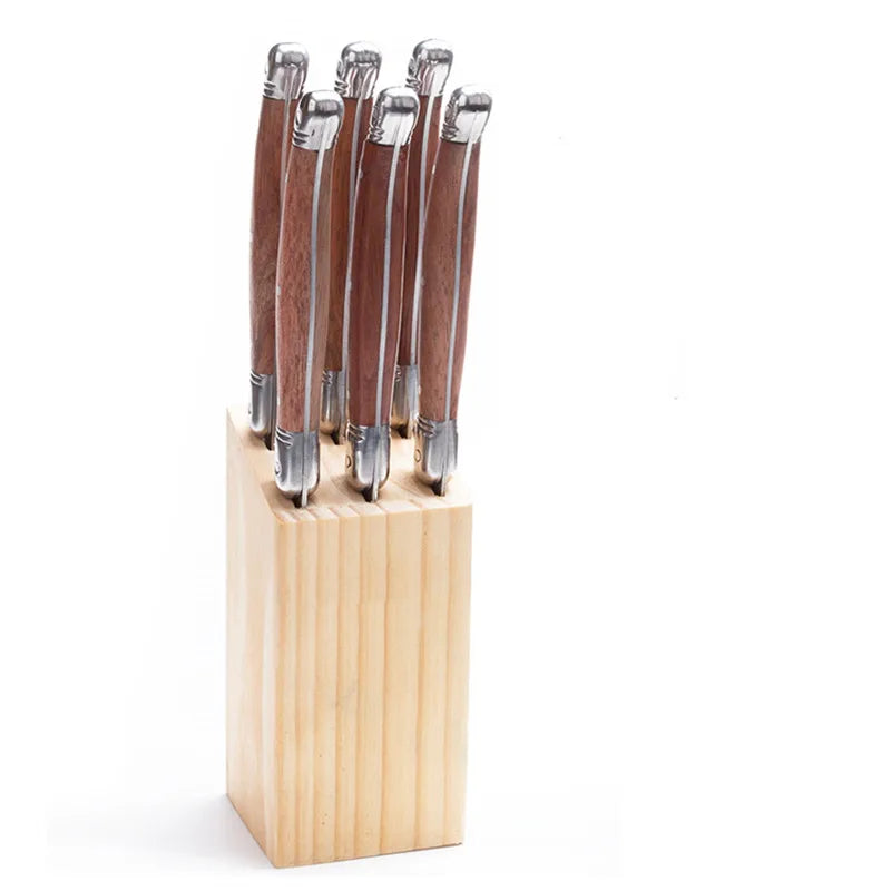 Laguiole-Style Wood Handle Steak Knives – Stainless Steel 6–10 Pc Steak Knife Set Axl 6pcs knife in holder