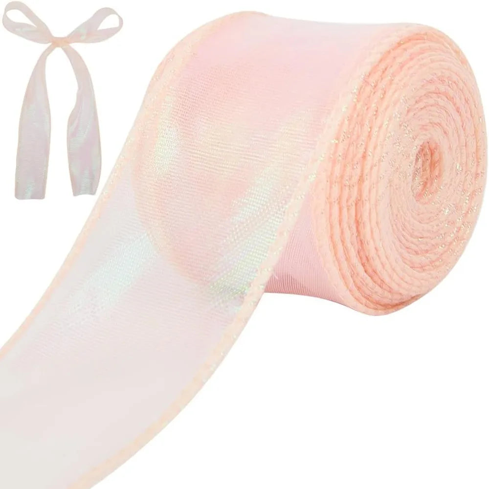 10 Yards Pink Iridescent Organza Ribbon 40mm – Gift Wrapping Decorative Craft Ribbon Axl