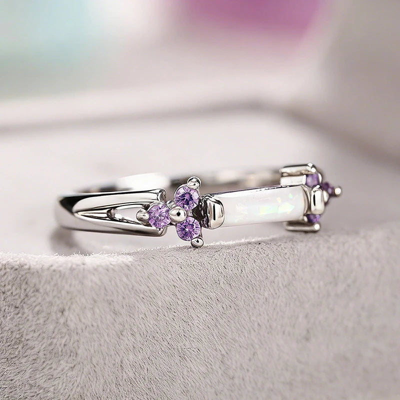 Huitan Women's Opal Purple CZ Ring – Trendy Wedding Band Fashion Ring Axl
