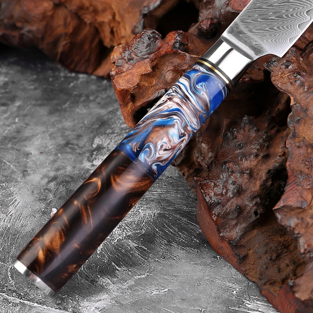 XITUO 5-Inch Damascus Steel Utility Knife – Sharp Resin Handle Damascus Kitchen Knife Axl