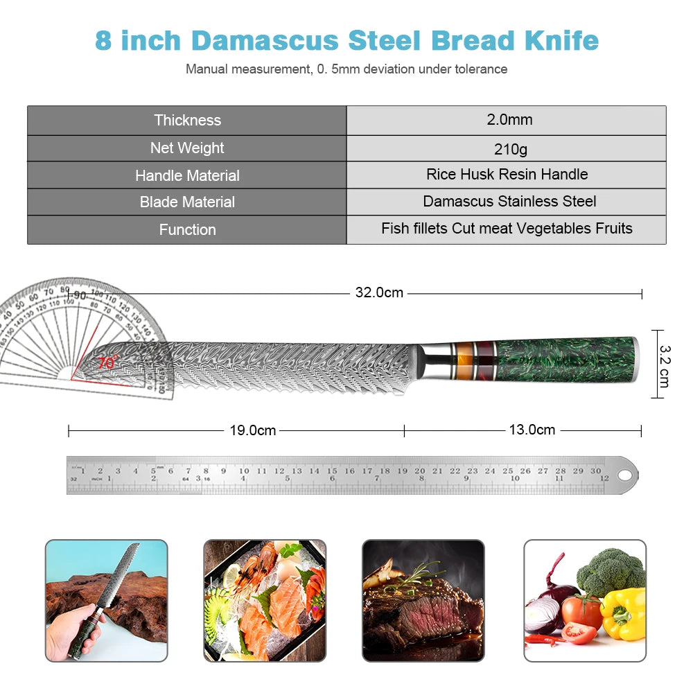 XITUO 8-Inch Damascus Steel Serrated Bread Knife – Sourdough Serrated Bread Knife Axl