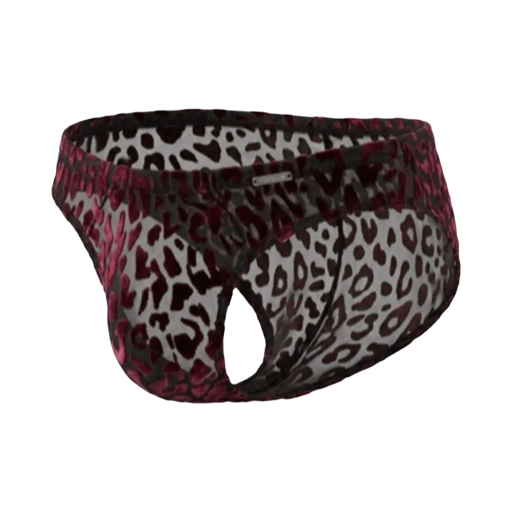 Men's Ice Silk Sheer Briefs – Low Waist Leopard Print Underwear Men's Briefs Axl Red 2XL