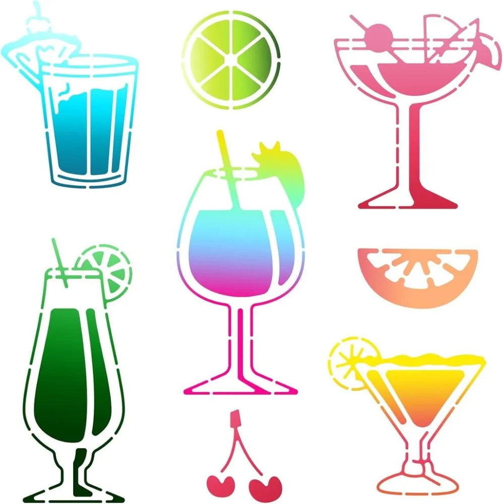 Stainless Steel Cocktail Stencils – Summer Drink & Lemon Templates Craft Stencil Template Axl