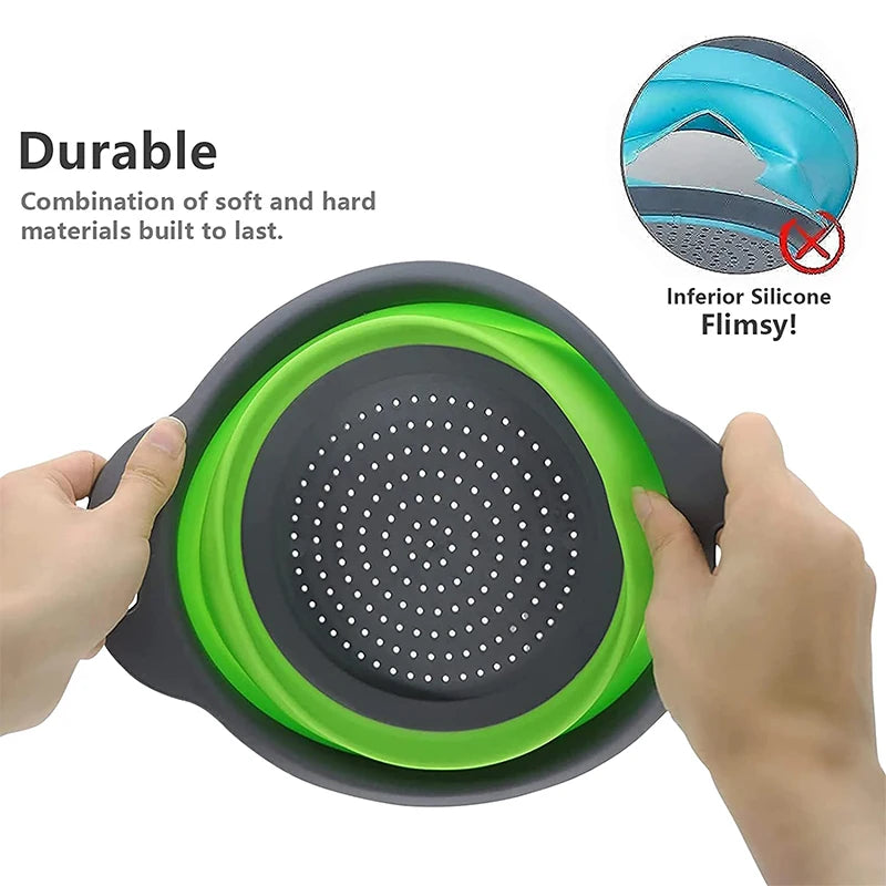Foldable Silicone Colander Set – 2-Piece Collapsible Strainer Silicone Colander Set Axl
