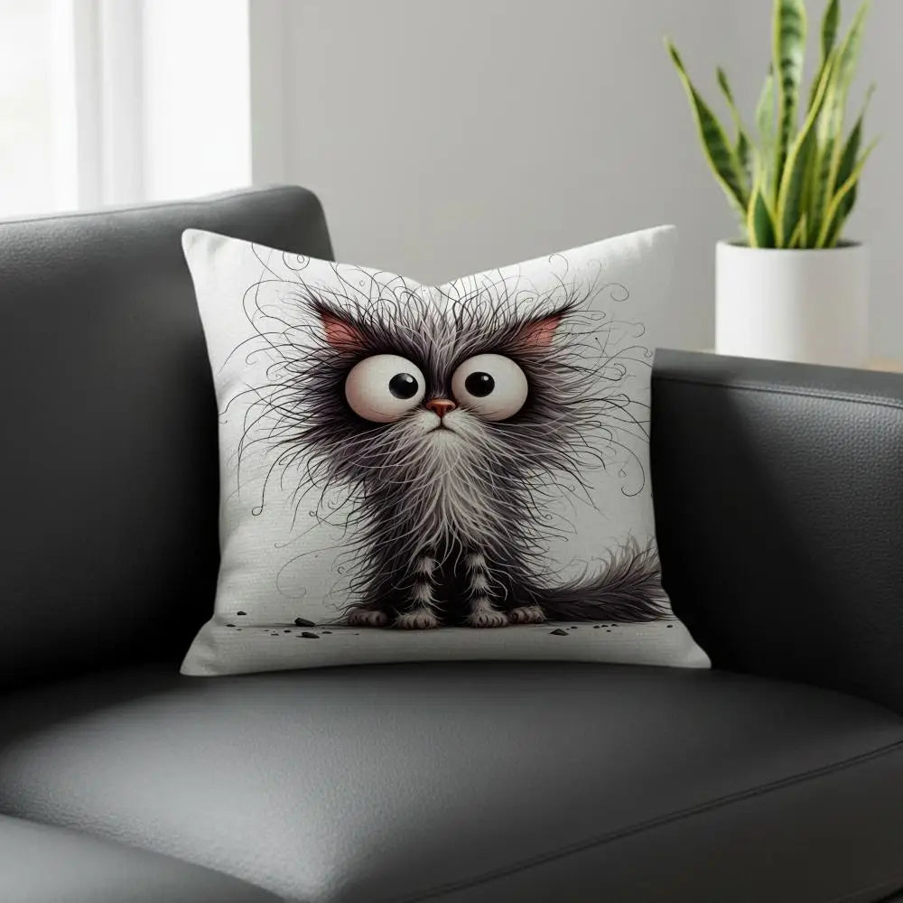 Whimsical Cat Linen Cushion Cover – Sofa, Bed & Chair Decor Decorative Cushion Cover Axl White10 30X30cm