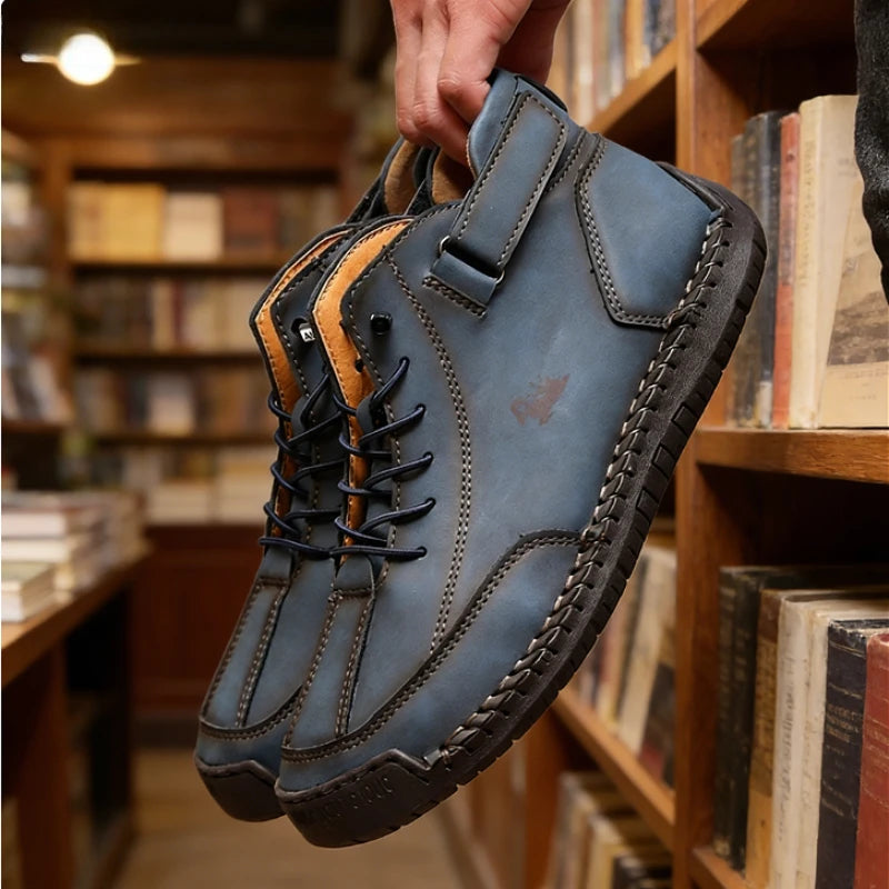 ZULIWAGN Men's Vintage Leather Lace-Up Casual Shoes | Non-Slip Men's Casual Shoes Axl Blue 45