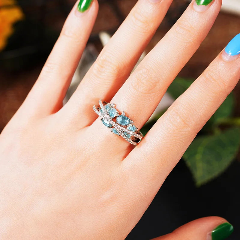 Huitan Blue Cubic Zirconia Cross Ring – Women's Wedding Band Fashion Ring Axl