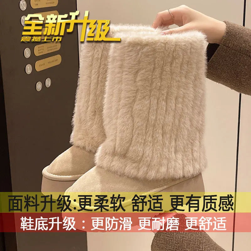 Women's Winter Plush Snow Boots – Warm Slip-On Mid-Top Women's Snow Boots Axl White 35