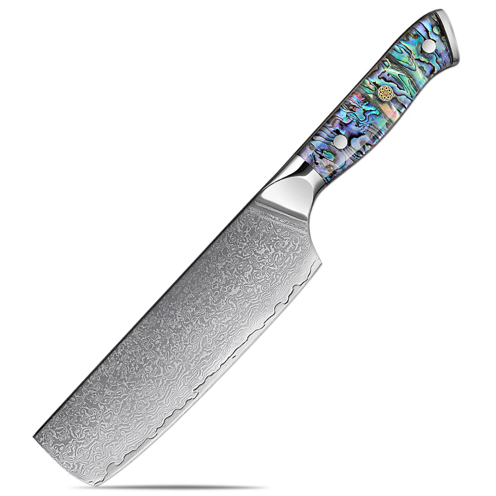 XITUO 7" Nakiri Knife – Damascus Steel & Abalone Handle Nakiri Kitchen Knife Axl Nakiri Knife