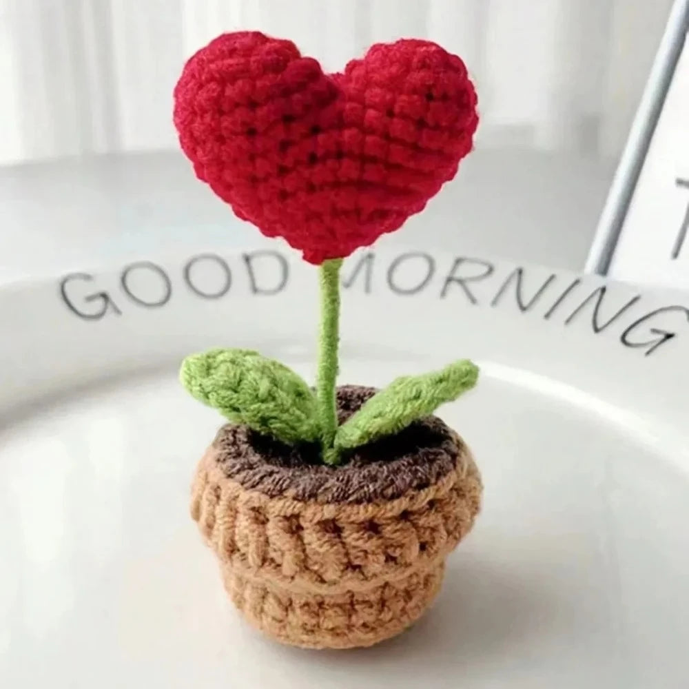 2-Pack Handmade Knitted Flower Pot – Heart Rose Artificial Decor Artificial Flower Pot Axl