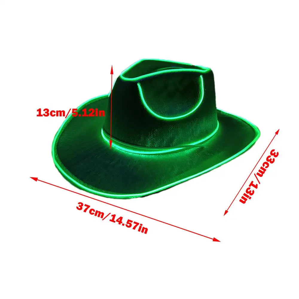 LED Light Up Cowboy Hat – Disco Party Hat for Men & Women LED Party Hat Axl Light Green