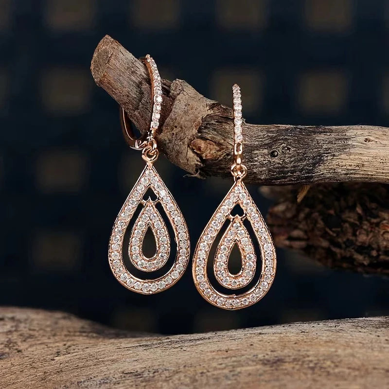 Huitan Rose Gold Teardrop CZ Dangle Earrings for Women Dangle Earrings Axl