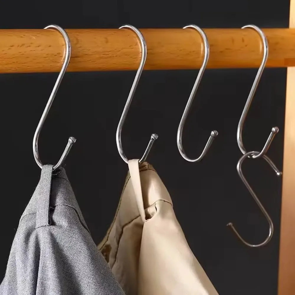 10-Pack Stainless Steel S Hooks – No-Drill Kitchen Organizer Storage S Hooks Axl
