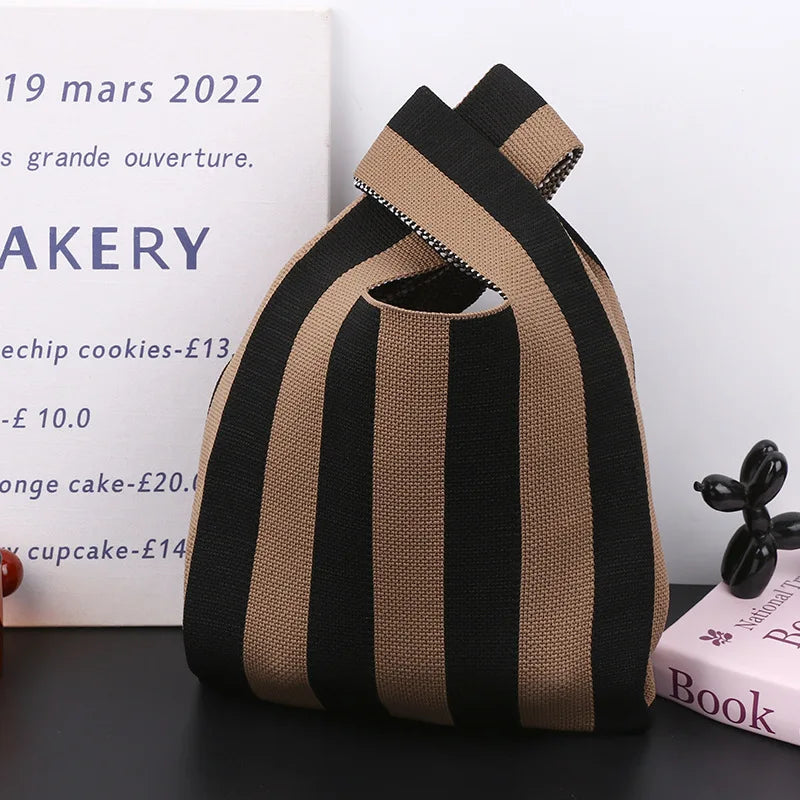Women's Mini Hand-Woven Felt Handbag | Korean-Style Tote Woven Mini Handbag Axl Brown-1pcs
