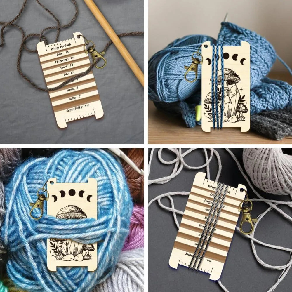 Wood Yarn WPI Gauge – Moon Phase Mushroom Spinning Card & Diz Yarn WPI Gauge Axl