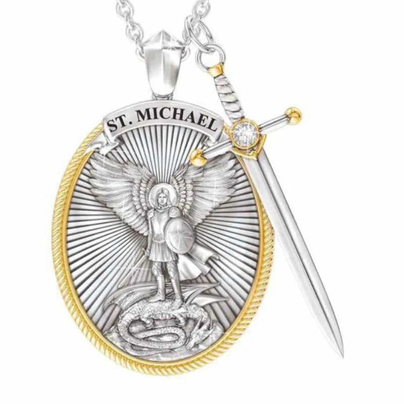 St. Michael Archangel Patron Saint Pendant Necklace – Zinc Alloy Religious Pendant Necklace Axl