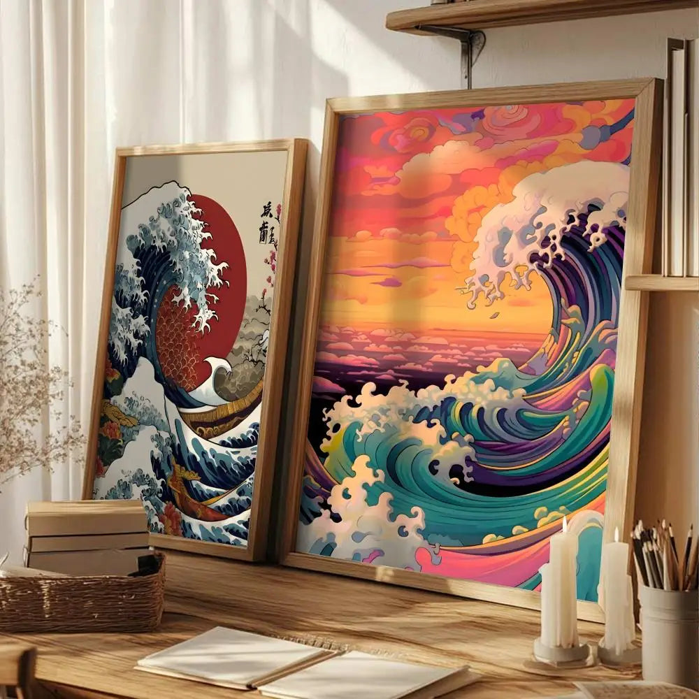 Japanese Wave Minimalist Wall Art Poster Sticker | Home Decor Wall Art Sticker Axl