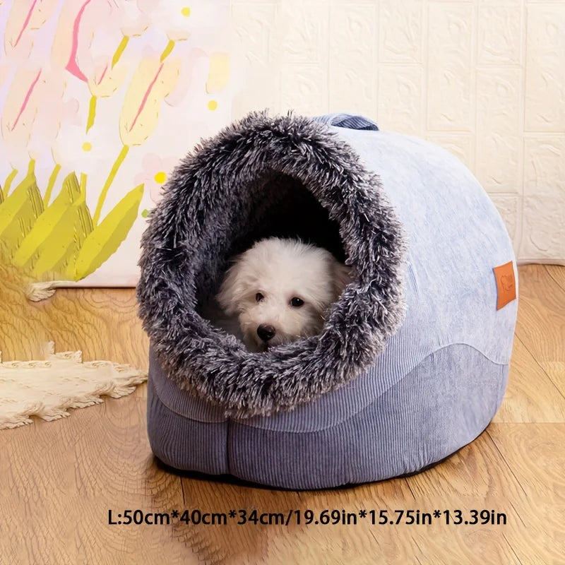KEMORELA Plush Striped Cat & Dog Bed – Cozy Indoor Pet House Plush Pet Bed Axl Gray L