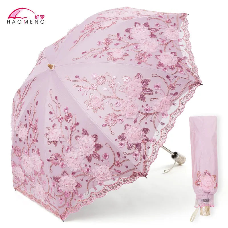 Women's Lace Embroidery Folding Parasol – UV & Rain Umbrella Folding Parasol Axl Style 8 Aluminum 8K
