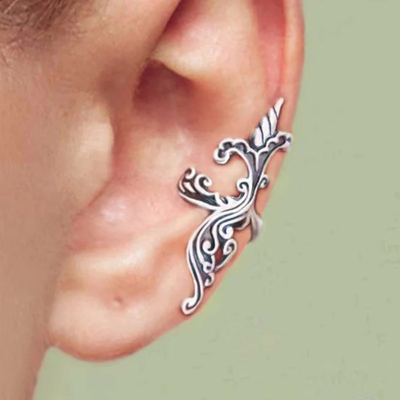 Huitan Vintage Fox Ear Cuff Clip Earrings – Antique Silver Women Clip-On Earrings Axl E2677