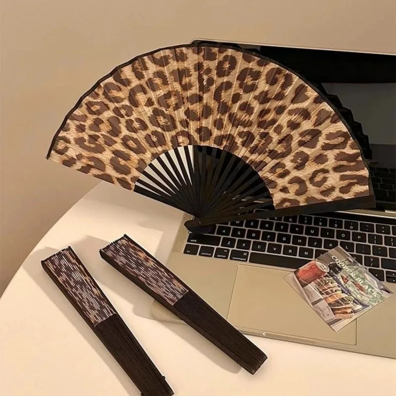 Women's Leopard Print Folding Hand Fan – Vintage Accessory Folding Hand Fan Axl