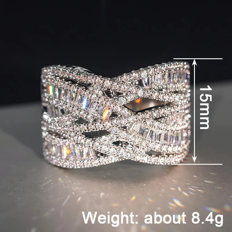 Huitan Cross Finger Ring – Silver Cubic Zirconia Fashion Ring Fashion Ring Axl