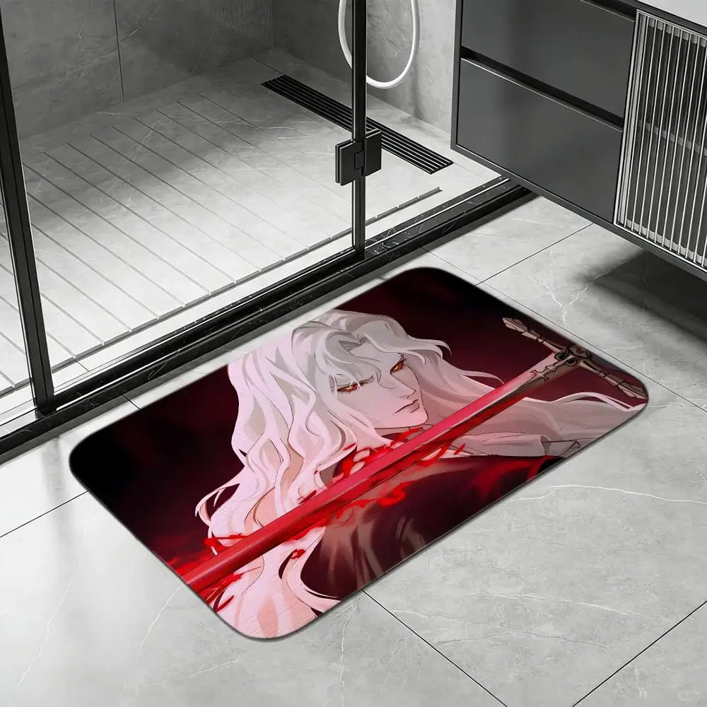 Castlevania Anime Diatomite Bath Mat – Non-Slip Quick Dry Anime Bath Mat Axl White4 50x80cm