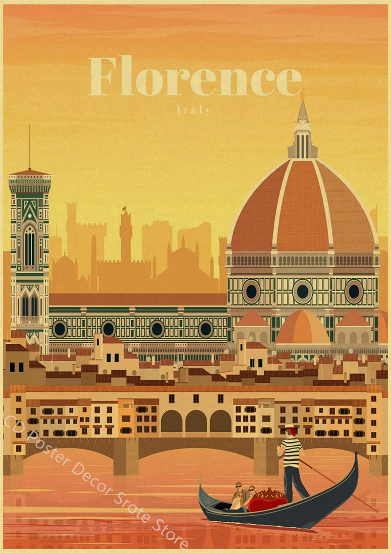 World Cities Retro Travel Poster – Rome Paris Sydney Dubai Art Travel Wall Poster Axl 16 A3 16.5x11.8inch