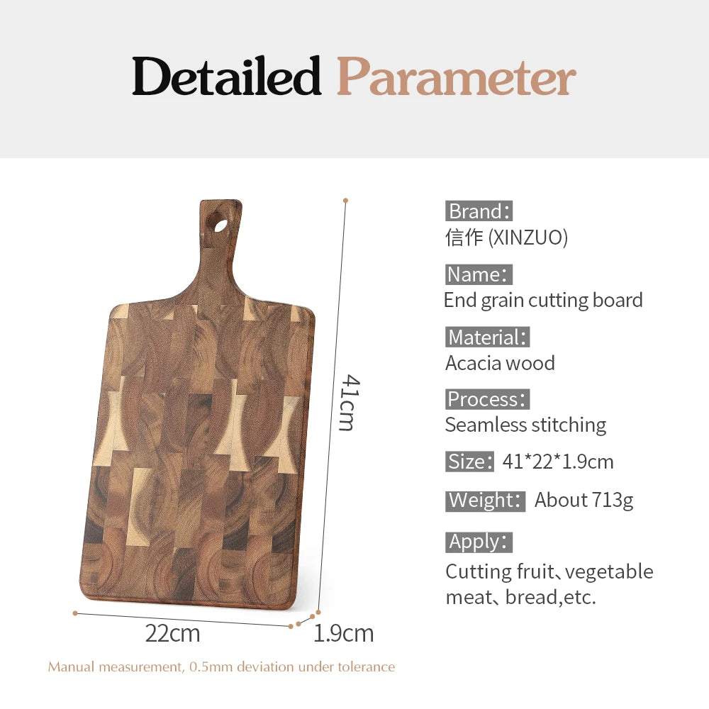 XINZUO Acacia End Grain Cutting Board 41x22cm | Ergonomic Wood Cutting Board Axl