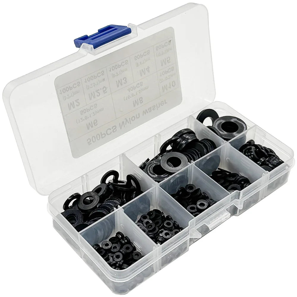 500 Pcs Nylon Flat Washer Kit M2–M10 | 8 Metric Sizes Nylon Washer Kit Axl