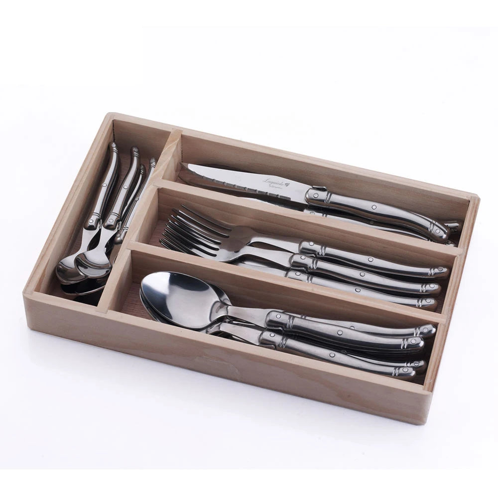 24-Piece Laguiole Stainless Steel Cutlery Set – Knife, Fork & Spoon Cutlery Set Axl