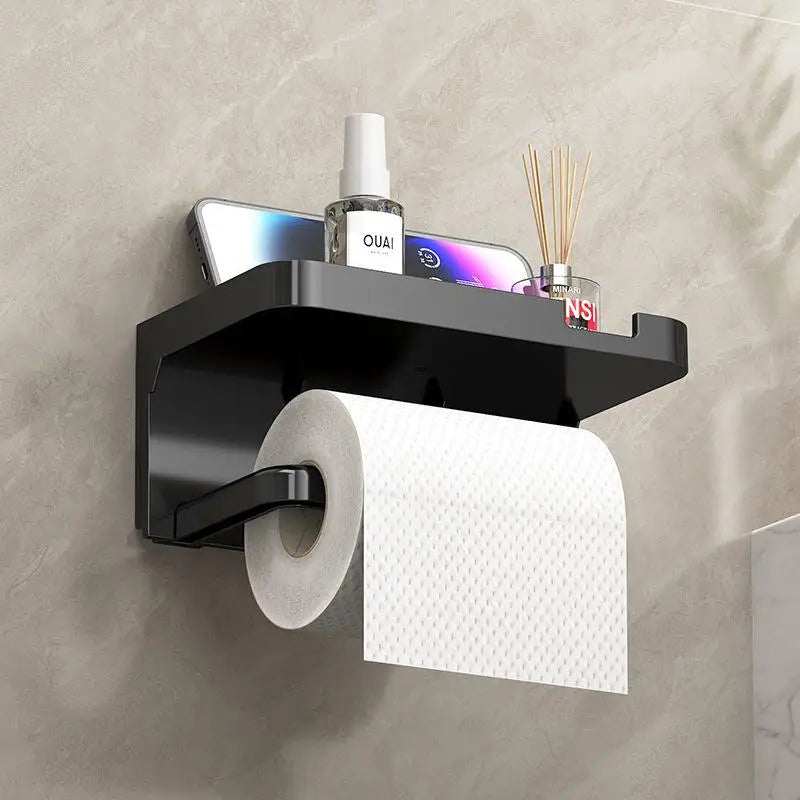 Wall Toilet Paper Holder with Phone & Storage Shelf Bathroom Storage Rack Axl