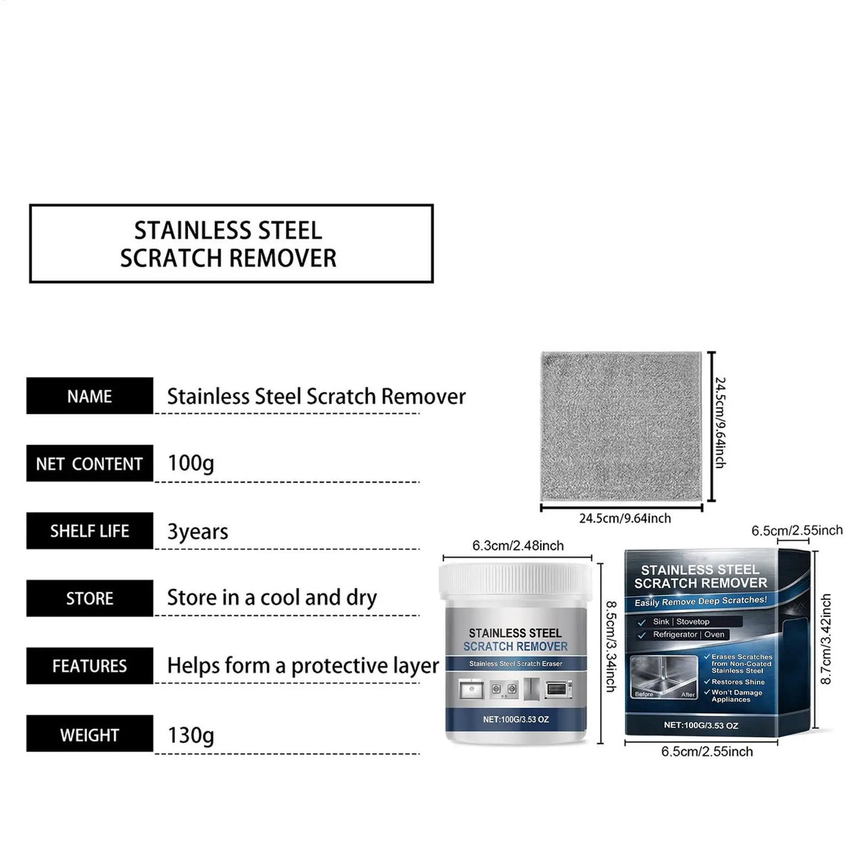 Stainless Steel Polish & Rust Remover Paste 100g | Sink Cleaner Metal Polishing Paste Axl