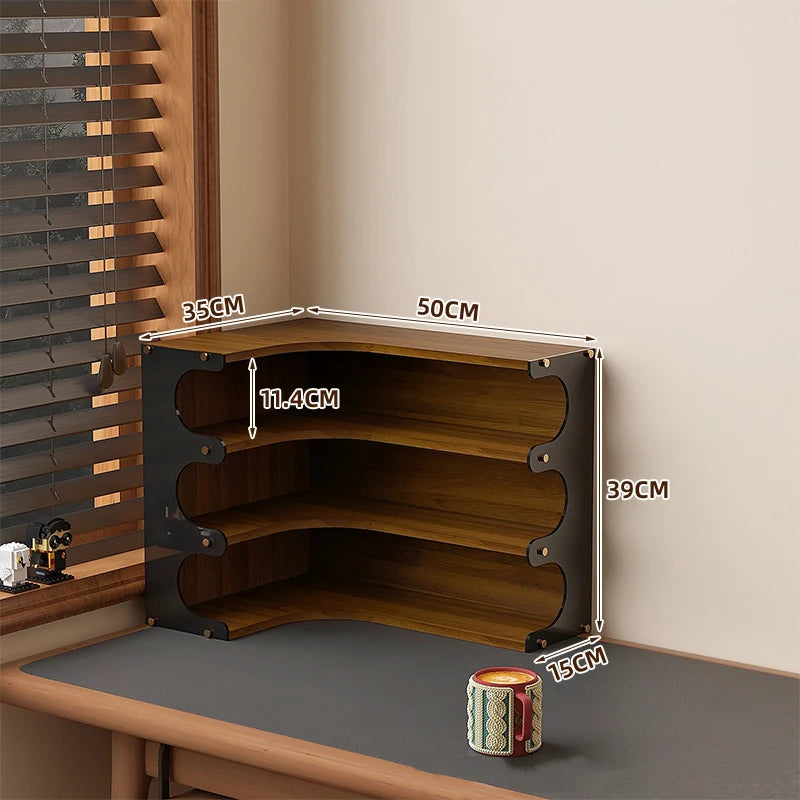 Nordic 3-Tier Corner Storage Shelf – Wood Desk Organizer Rack Corner Storage Shelf Axl Walnut 3 Layers