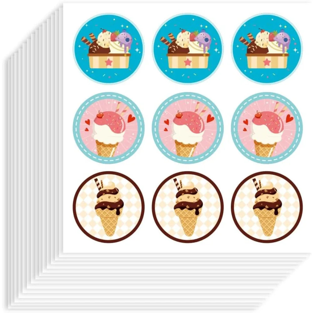 Ice Cream Self-Adhesive Stickers 180 Pcs – Party & Craft Seals Decorative Stickers Axl AECH04-17934