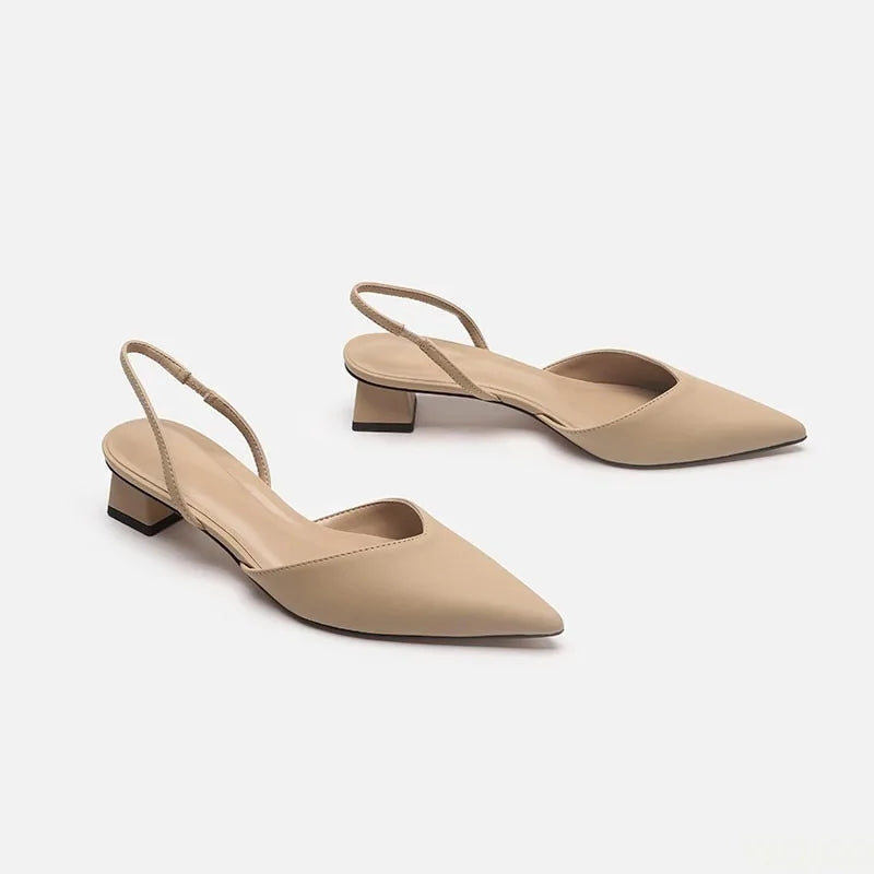 Women's Pointed Toe Square Heel Sandals – Slip-On Strap Square Heel Sandals Axl 37 Beige