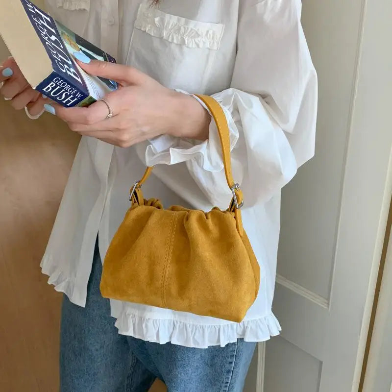 Retro Ruched Cloud Bag – Women's Suede Crossbody Tote Crossbody Tote Bag Axl