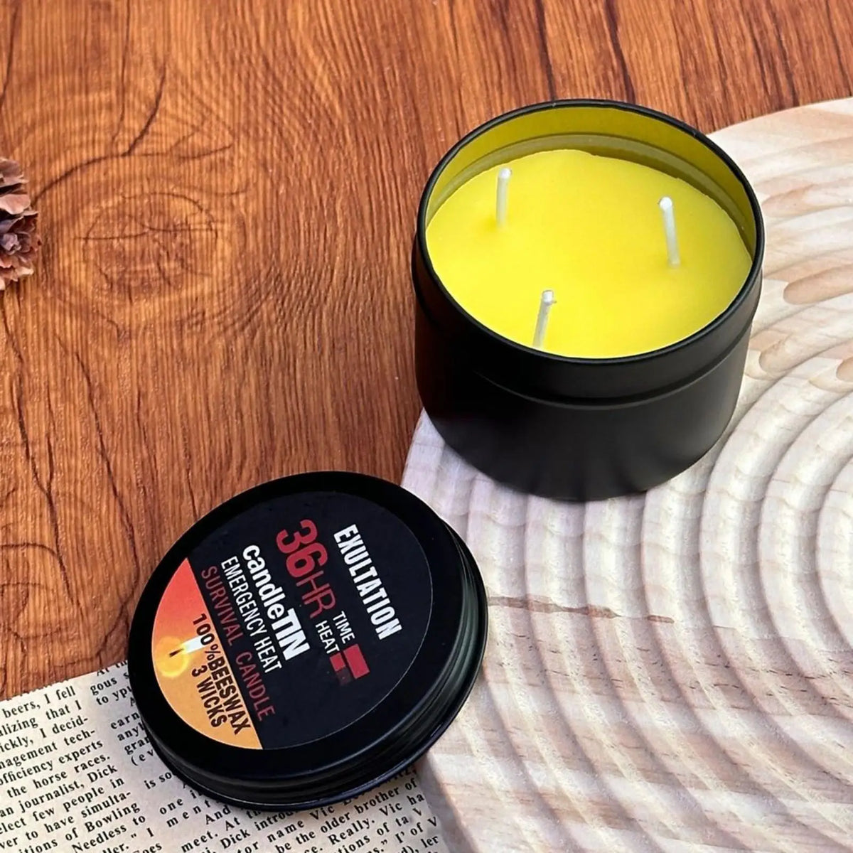 3-Wick Beeswax Survival Candle – 36-Hour Smokeless Jar Candle Emergency Jar Candle Axl