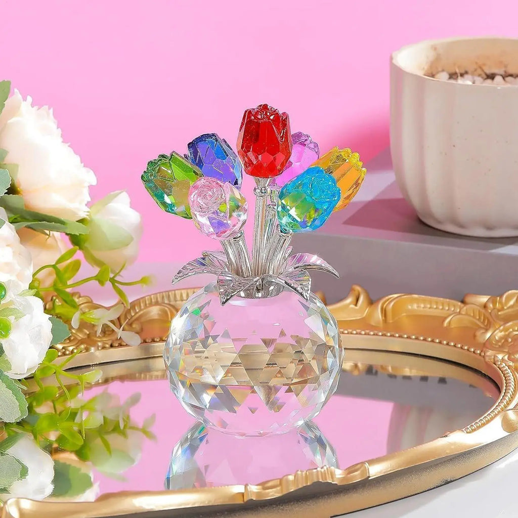 Crystal Rose Figurine Statue – Colorful Glass Flower Gift Crystal Rose Figurine Axl