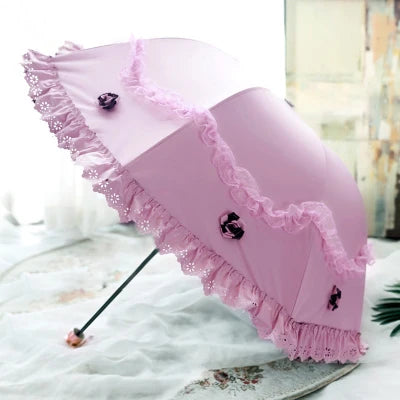 UV Lace Folding Umbrella for Women – Windproof Sun & Rain Folding Umbrella Axl
