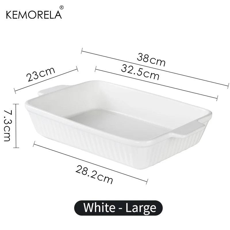 KEMORELA Ceramic Baking Dish – 3 Sizes, Handles, Oven Safe Ceramic Baking Dish Axl White L