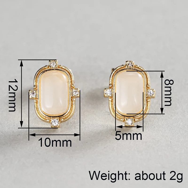 Huitan Opal & CZ Geometric Gold Stud Earrings for Women Stud Earrings Axl