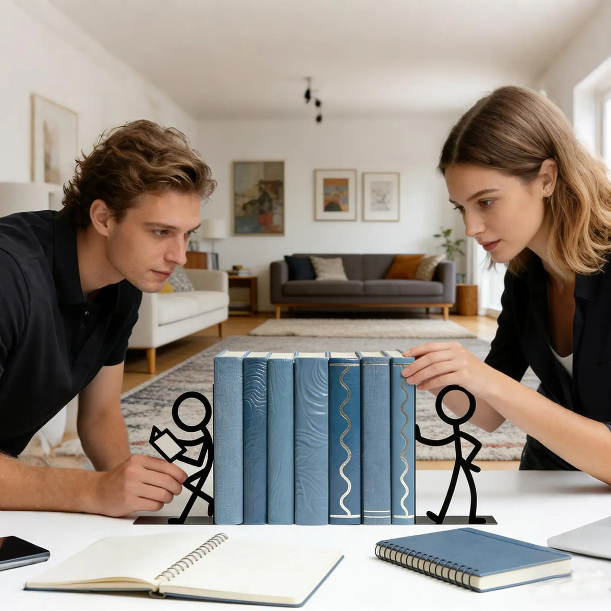 Metal Abstract Bookends – Non-Slip Heavy Duty Shelf Decor Decorative Bookends Axl