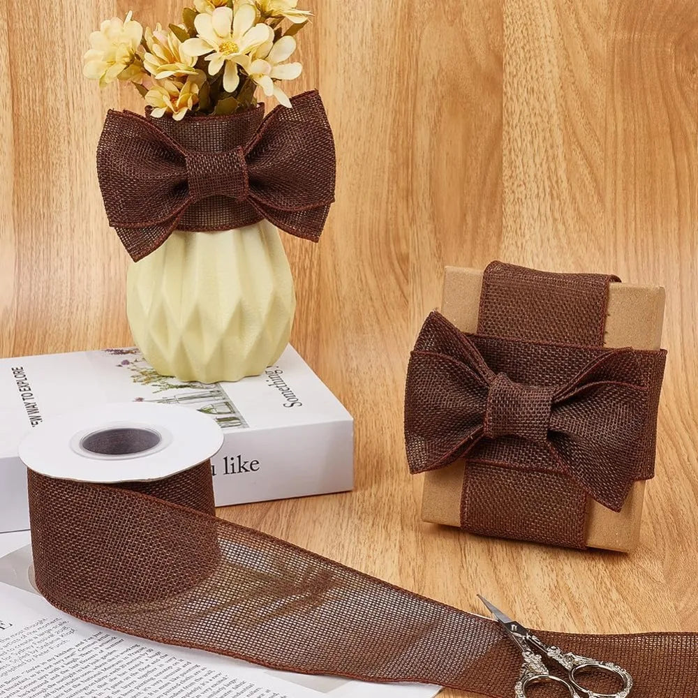 Burlap Wired Ribbon 2.5" Wide – Rustic Brown, 9.95 Yards/Roll Craft Wired Ribbon Axl