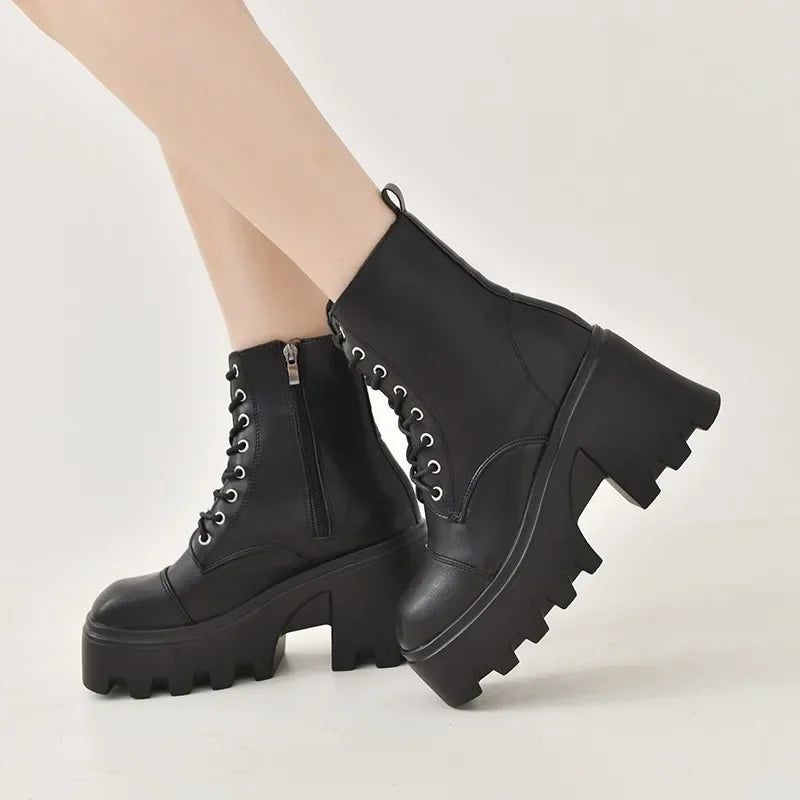 Women's Platform Ankle Boots – Square Heel Side Zip Plus Size Platform Ankle Boots Axl