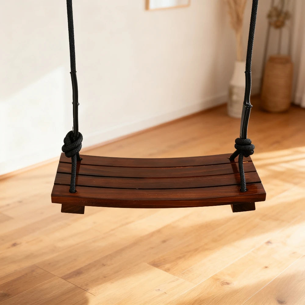 Solid Wood Hanging Swing Chair – Indoor & Outdoor Porch Swing Hanging Swing Chair Axl Brown