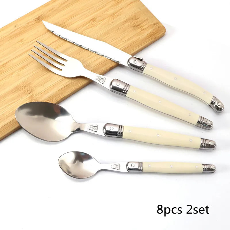 Laguiole Cutlery Set 4–24pc | Ivory Handle Stainless Steel Flatware Cutlery Set Axl 8pcs 2set China Mainland