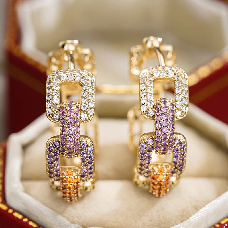Huitan Sparkling CZ Hoop Earrings – Gold Chain Linked Hoops CZ Hoop Earrings Axl